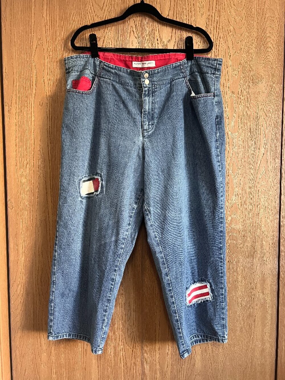 Vintage Tommy Hilfiger Patriotic Patch Wide-Leg Crop Jeans